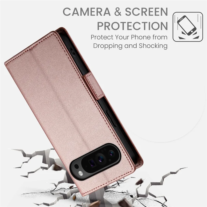 For Google Pixel 11 Pro XL Stand Case PU Leather Wallet Phone Cover - Rose Gold