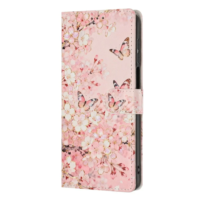 For Xiaomi 17 Max Wallet Case Pattern Printing PU Leather Stand Flip Phone Cover with Wrist Strap - Pink Sakura Butterfly