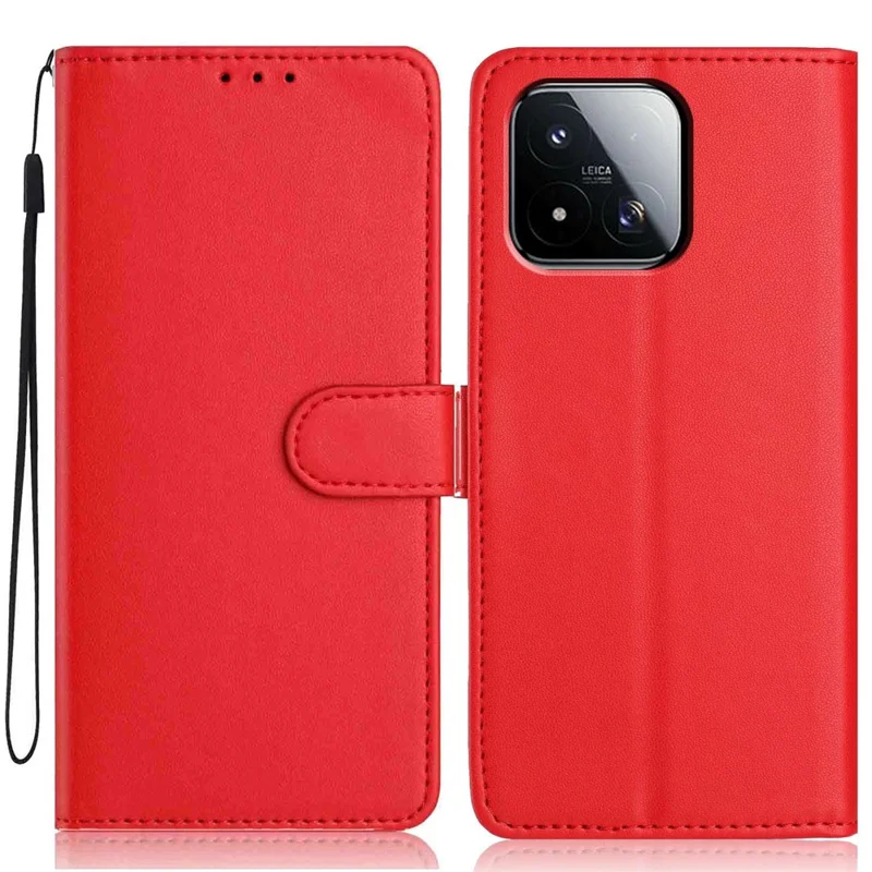 For Xiaomi 17 Max Wallet Case with Strap / Multiple Card Slots Solid Color Leather Stand Phone Cover - Red