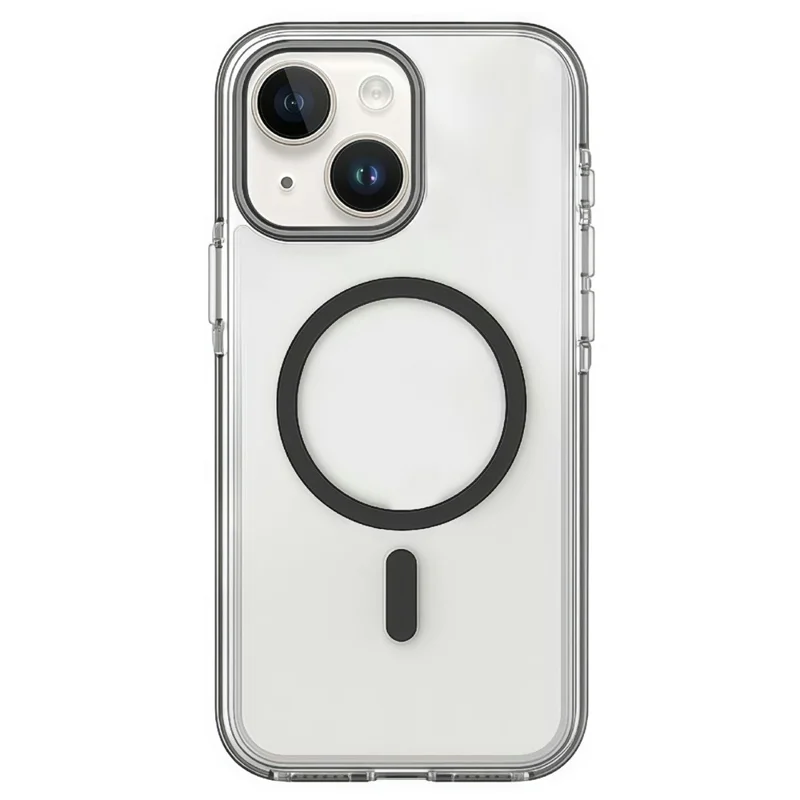For iPhone 15 Magnetic Case Clear PC TPU TPE Shockproof Cover Compatible with MagSafe - Black