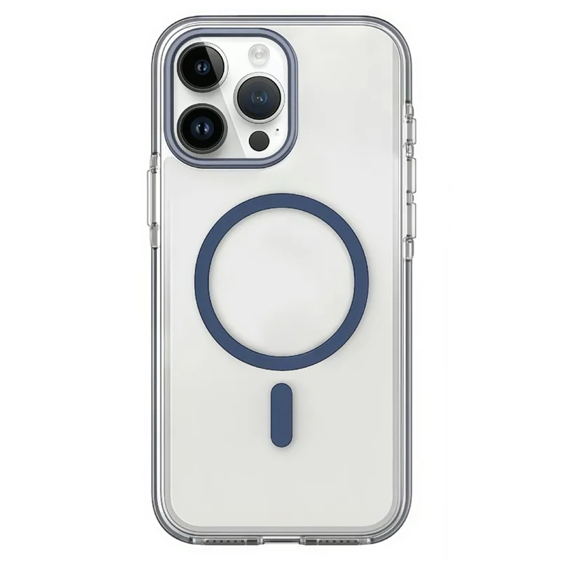 For iPhone 15 Pro Magnetic Case Clear PC TPU TPE Shockproof Cover Compatible with MagSafe - Dark Blue