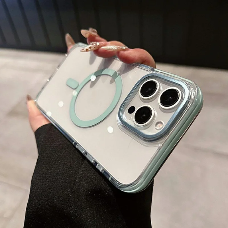 For iPhone 15 Pro Magnetic Case Clear PC TPU TPE Shockproof Cover Compatible with MagSafe - Dark Blue