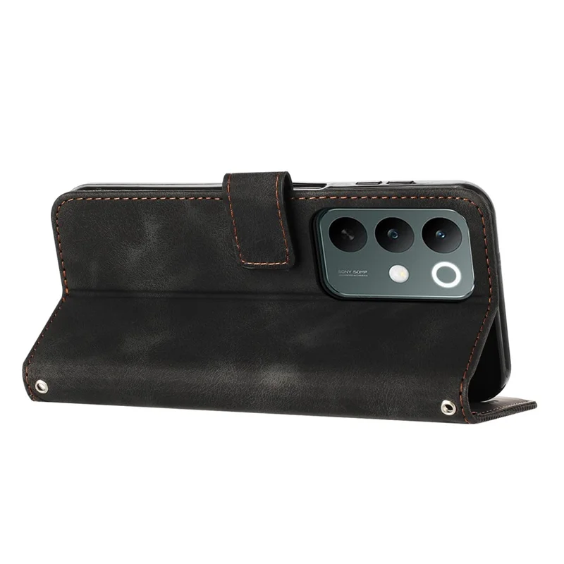 Capa de Couro para Realme C100 4G / C100x 4G / C100i 4G com Estampa de Triângulos, Capa para Telemóvel com Alça de Mão - Preto