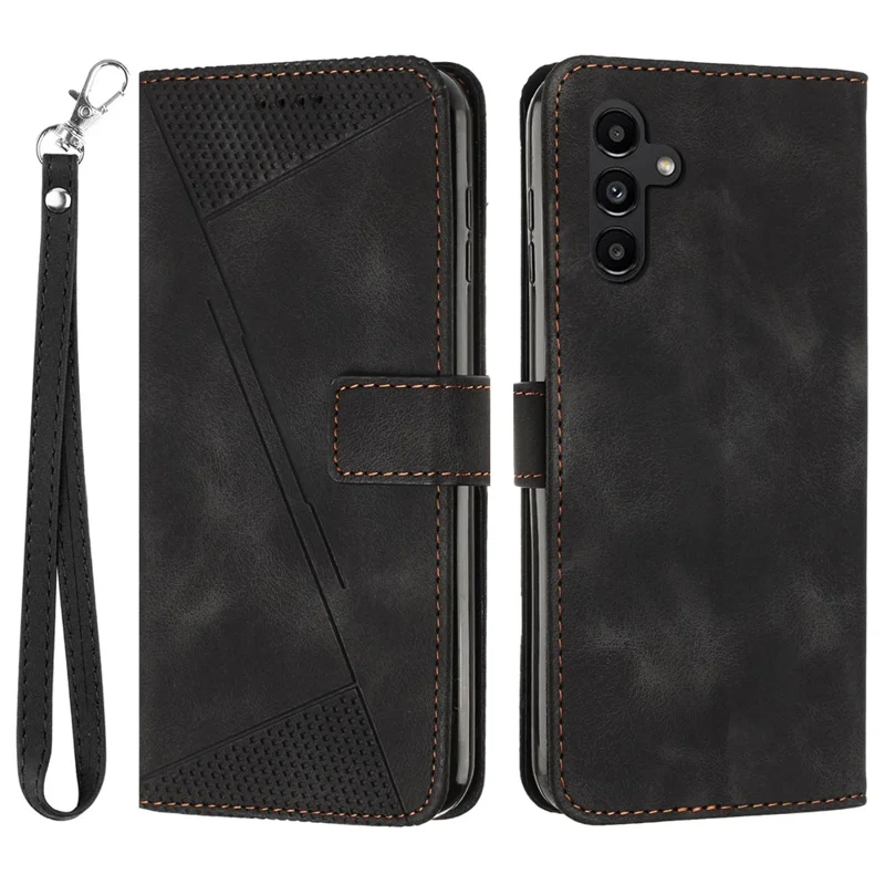 Für Samsung Galaxy S26 FE Ledertasche mit Dreiecksmuster-Design und Handgelenkband - Schwarz