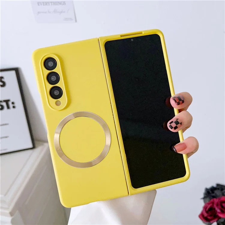 Für Samsung Galaxy Z Fold4 5G Telefonabdeckung, Magnetische Hauttouch Feel Hard PC Case Kompatibel Mit Magsafe - Gelb