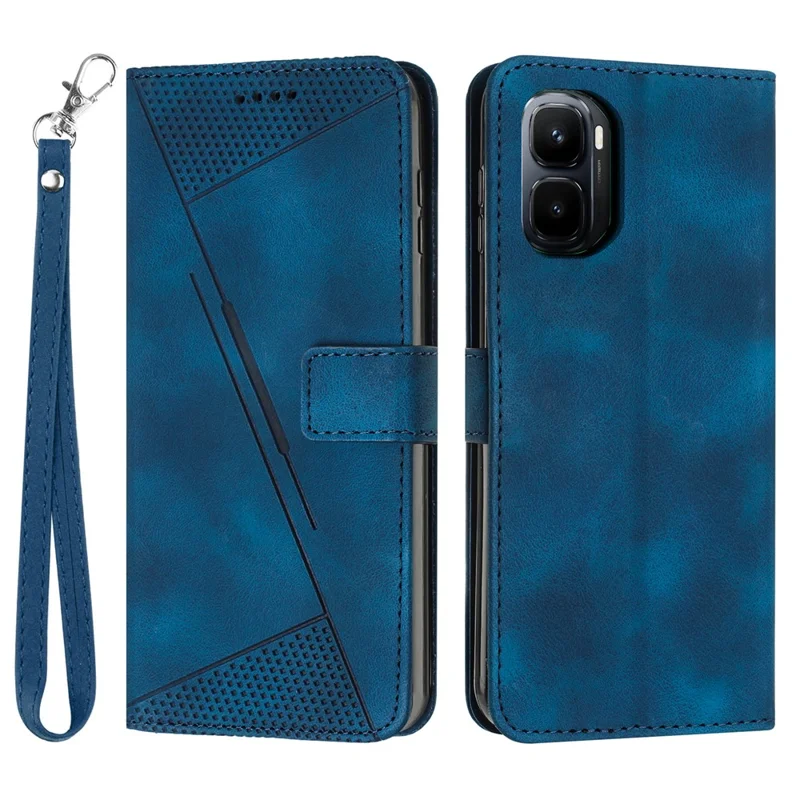 Funda de cuero para Infinix GT 50 Pro 5G con tapa de triángulo impresa y correa de mano - Azul