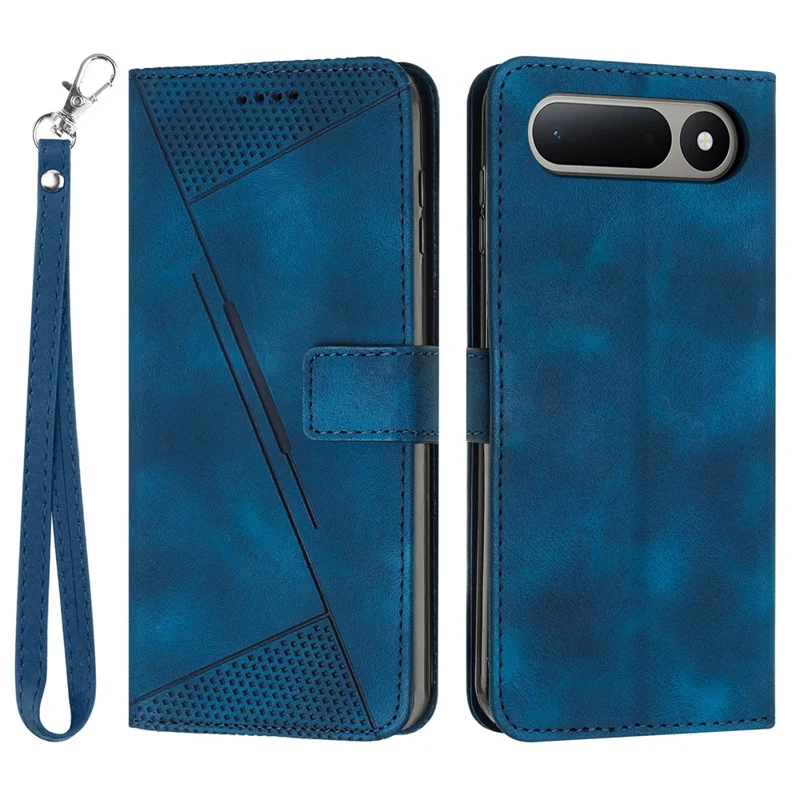For TECNO Spark 50 5G Leather Case Imprinted Triangle Phone Cover with Hand Strap - Blue