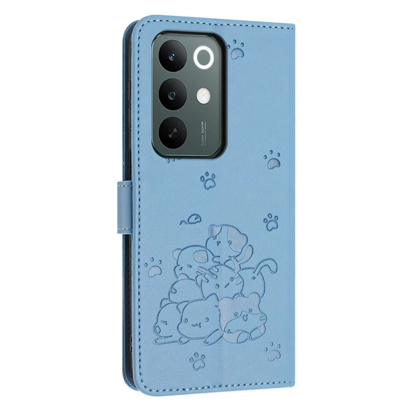 Capa Carteira para Realme C100 4G / C100x 4G / C100i 4G com Estampa de Gatos, Capa de Couro para Telemóvel com Alça - Azul