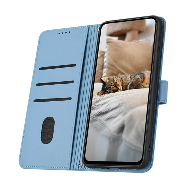 Capa Carteira para Realme C100 4G / C100x 4G / C100i 4G com Estampa de Gatos, Capa de Couro para Telemóvel com Alça - Azul
