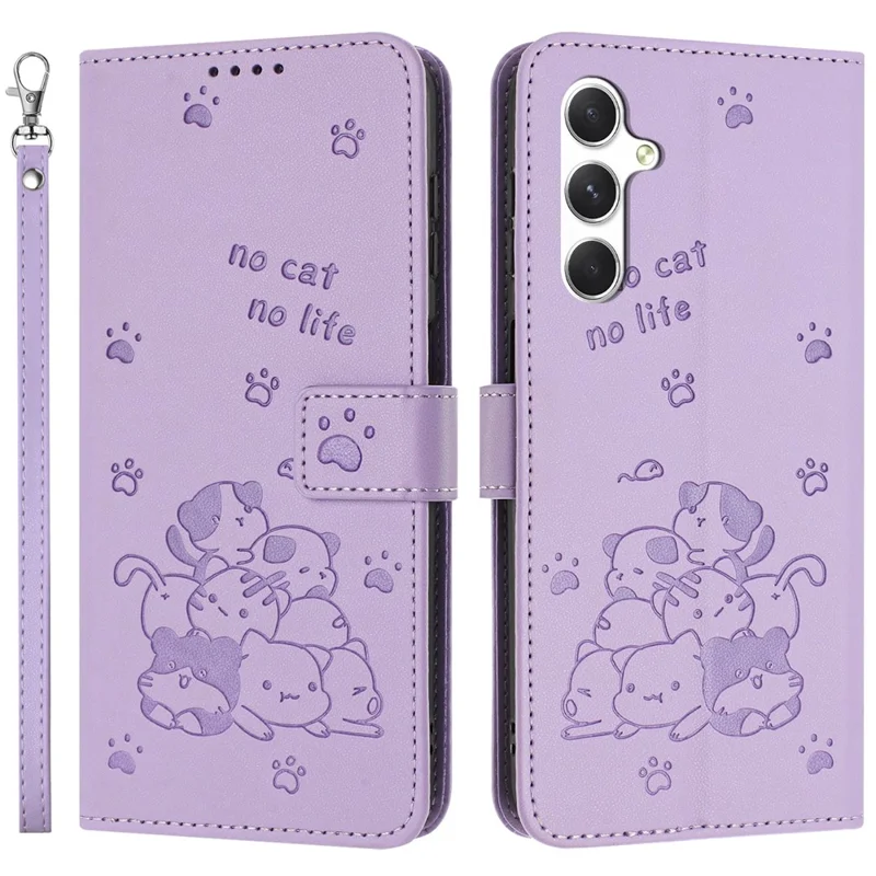 Funda tipo cartera para Samsung Galaxy S26 FE con estampado de gatos, funda de cuero para teléfono con correa - Morado