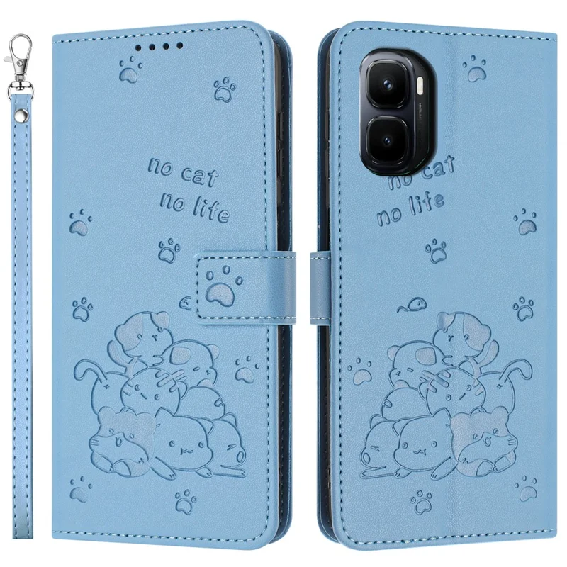 Funda tipo cartera para Infinix GT 50 Pro 5G con correa, diseño de gatos impresos en cuero de PU - Azul