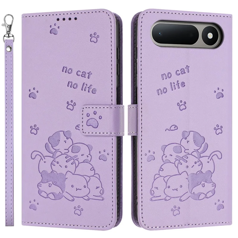 For TECNO Spark 50 5G Wallet Case Cats Imprint Leather Phone Cover with Strap - Purple