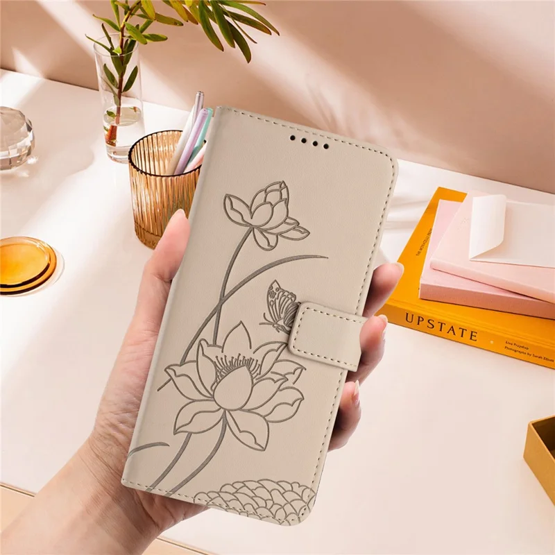 Чехол-кошелек с подставкой и умным чехлом для Honor 600 5G, кожаный чехол с изображением лотоса и ремешком на запястье — бежевый