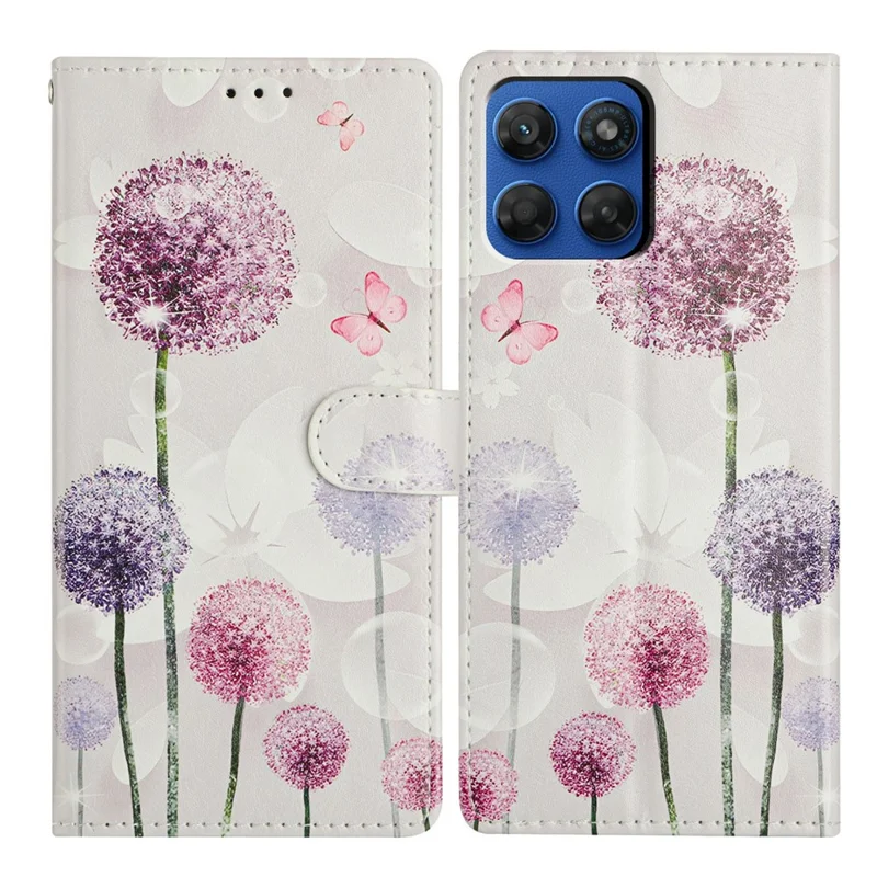 For Motorola Moto G47 5G Case Pattern Printing Wallet Stand Flip Leather Phone Cover with Strap - Dandelion