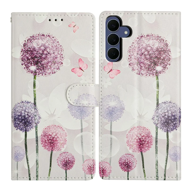For Samsung Galaxy S26 FE Case Pattern Printing Wallet Stand Flip Leather Phone Cover with Strap - Dandelion