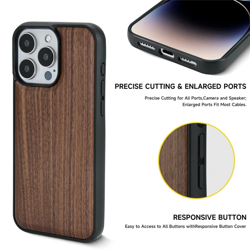 Für iPhone 16 Pro Magnetische Hülle Holz + PC + TPU Stoßfest Schutzhülle – Palisander