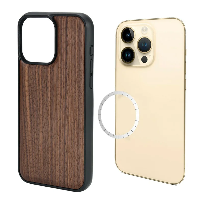 Für iPhone 16 Pro Magnetische Hülle Holz + PC + TPU Stoßfest Schutzhülle – Palisander