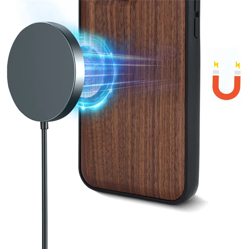 For iPhone 16 Magnetic Case Wood + PC + TPU Shockproof Protective Phone Cover - Rosewood