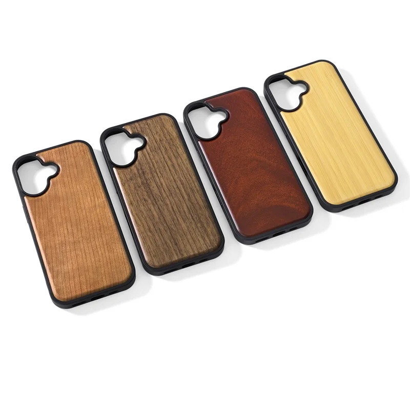 For iPhone 16 Magnetic Case Wood + PC + TPU Shockproof Protective Phone Cover - Rosewood