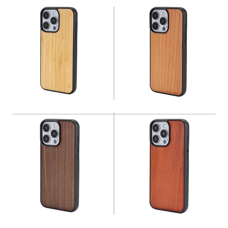 För iPhone 15 Pro Max Magnetisk Skal Av Trä + PC + TPU Smarthusduk - Nötskald