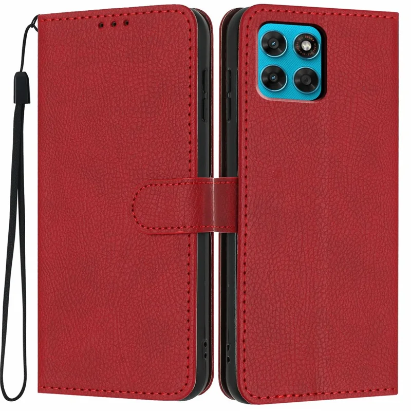 Cover portafoglio per Motorola Moto G87 5G, custodia pieghevole con texture in pelle effetto litchi, tasche porta carte e cinturino da mano - Rosso