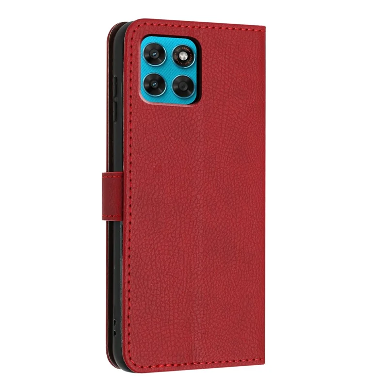 Cover portafoglio per Motorola Moto G87 5G, custodia pieghevole con texture in pelle effetto litchi, tasche porta carte e cinturino da mano - Rosso