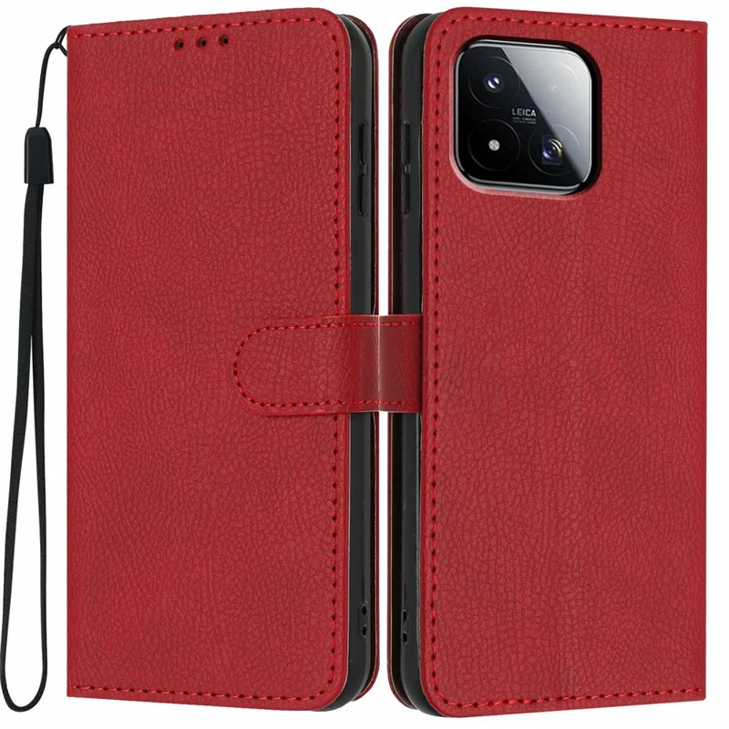 For Xiaomi 17 Max Wallet Case Litchi Texture Leather Flip Cover with Card Slots and Hand Strap - Red