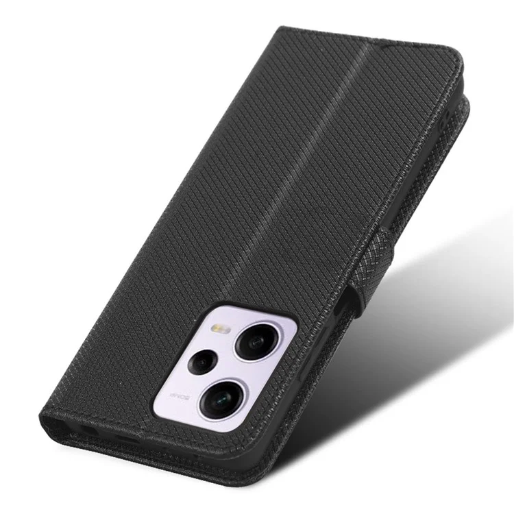Para Xiaomi Redmi Note 12 Pro+ 5G Diamond Texture Case de Teléfono PU Cuero Willet Cubierta de Teléfono Inteligente Anti-scratch Con Correa - Negro