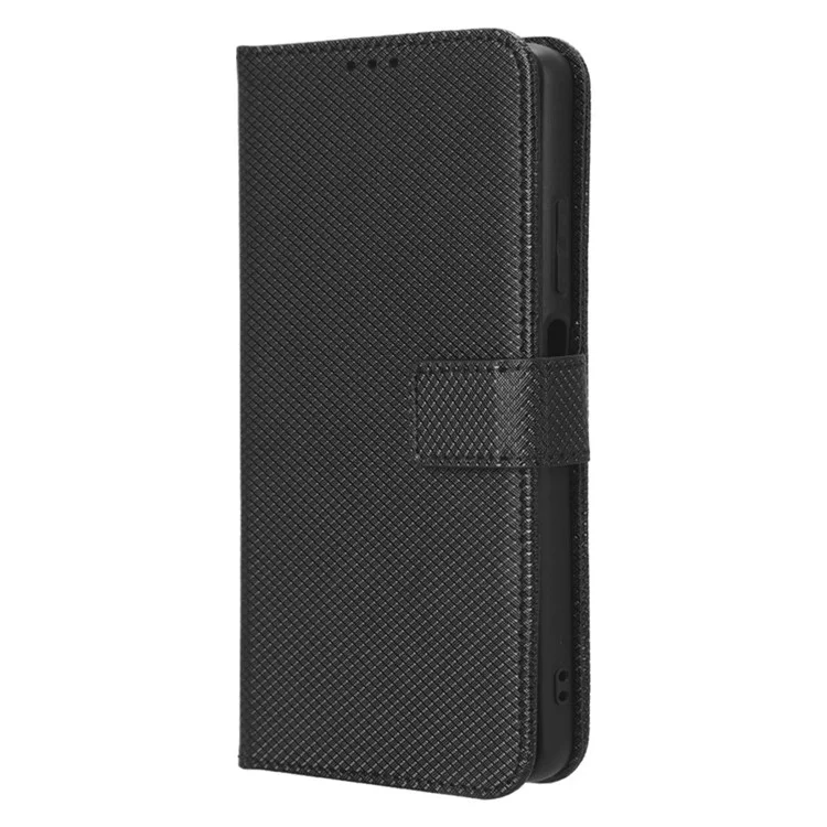 Para Xiaomi Redmi Note 12 Pro+ 5G Diamond Texture Case de Teléfono PU Cuero Willet Cubierta de Teléfono Inteligente Anti-scratch Con Correa - Negro