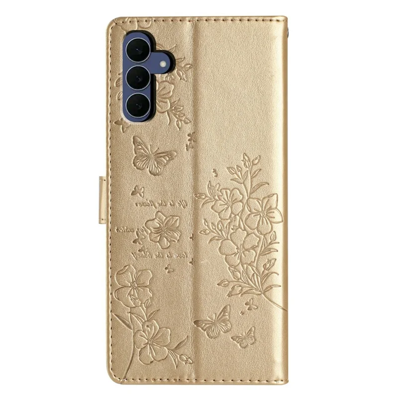 For Samsung Galaxy S26 FE Wallet Phone Case Butterfly Floral Imprint Leather Flip Cover with Strap - Gold