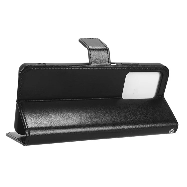 Protective Phone Cover For Xiaomi Redmi Note 12 Pro+ 5G Crazy Horse Texture Magnetic Clasp PU Leather Case Wallet Stand with Strap - Black