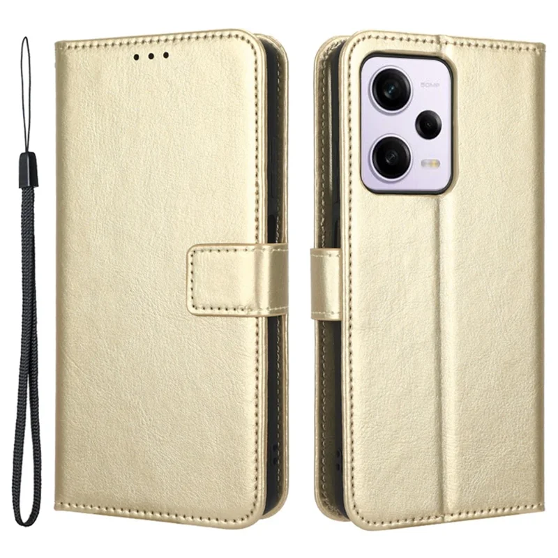 Protective Phone Cover For Xiaomi Redmi Note 12 Pro+ 5G Crazy Horse Texture Magnetic Clasp PU Leather Case Wallet Stand with Strap - Gold