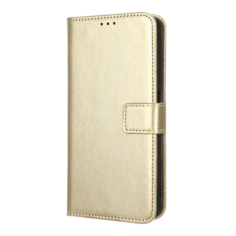 Protective Phone Cover For Xiaomi Redmi Note 12 Pro+ 5G Crazy Horse Texture Magnetic Clasp PU Leather Case Wallet Stand with Strap - Gold