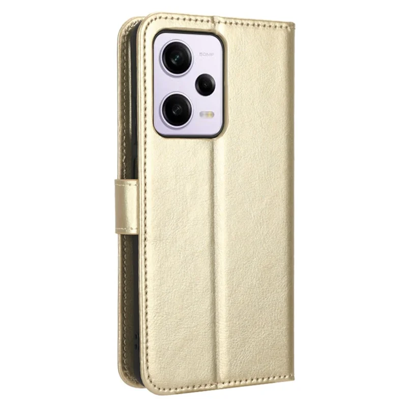 Protective Phone Cover For Xiaomi Redmi Note 12 Pro+ 5G Crazy Horse Texture Magnetic Clasp PU Leather Case Wallet Stand with Strap - Gold