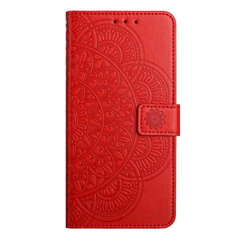 For Xiaomi 17 Max Leather Case Stand Card Slots Mandala Pattern Phone Cover with Wrist Strap - Red