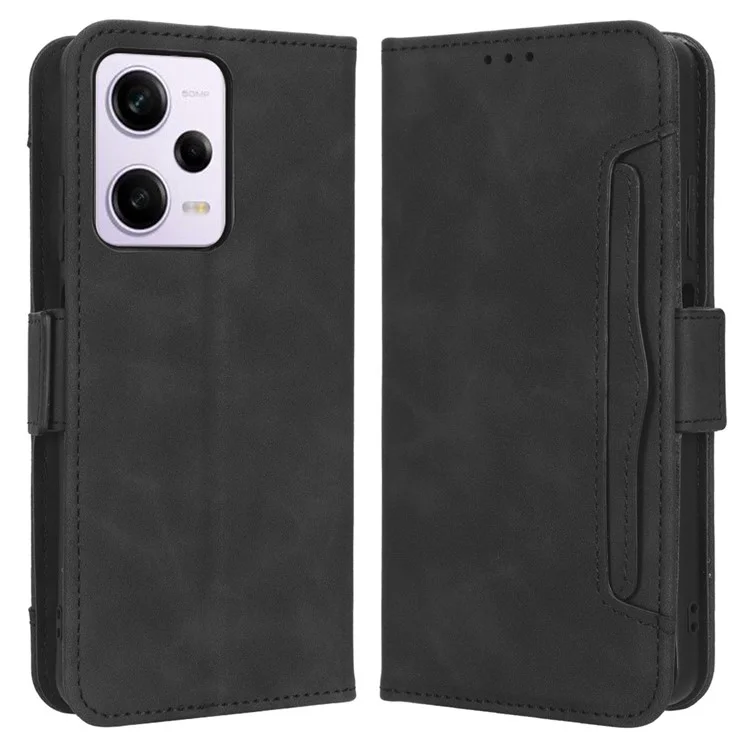 Чехол-книжка для Xiaomi Redmi Note 12 Pro+ 5G, с защитой от падения, множеством слотов для карт, из искусственной кожи, со съемным держателем для карт и двойной магнитной застежкой - черный