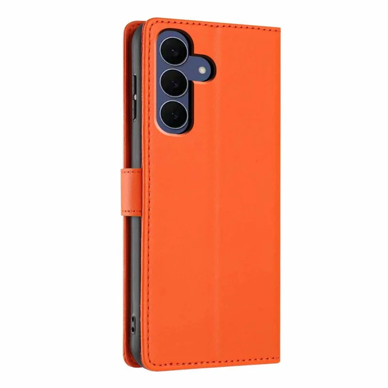 Funda con soporte para Samsung Galaxy S26 FE, funda protectora con diseño de árbol y gato, billetera de cuero PU con correa de muñeca - Naranja
