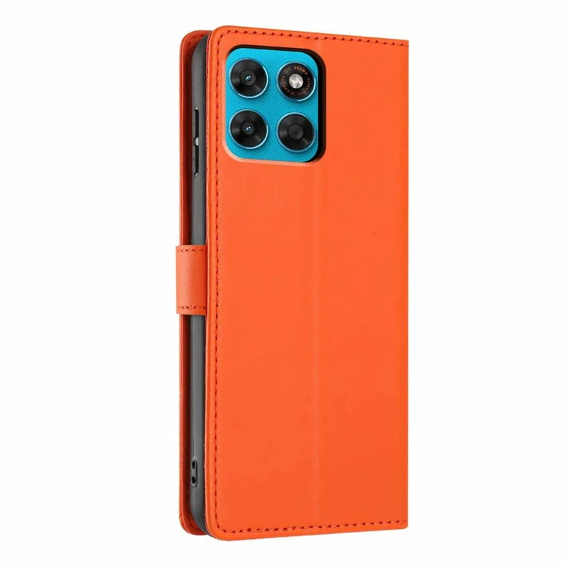 For Motorola Moto G87 5G Stand Case Træ-og-kat-mønster PU-læder Wallet Beskyttelsesdæksel med håndledsrem - Orange