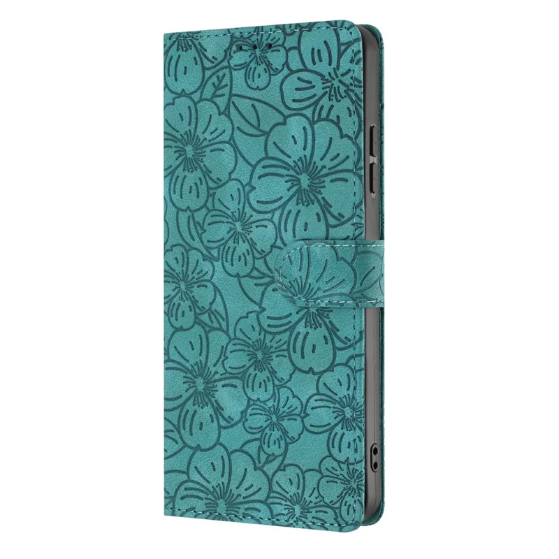 Flipcase für Samsung Galaxy S26 FE mit Kirschblütenmuster Lederne Wallet-Handyhülle mit Ständer und Handschlaufe - Grün