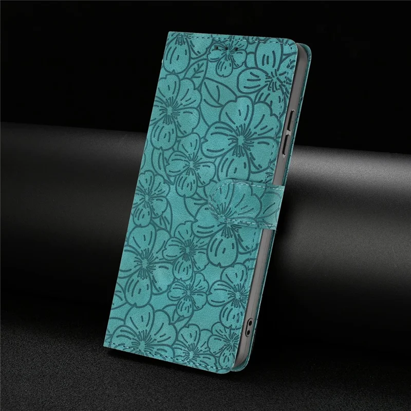 Flipcase für Samsung Galaxy S26 FE mit Kirschblütenmuster Lederne Wallet-Handyhülle mit Ständer und Handschlaufe - Grün