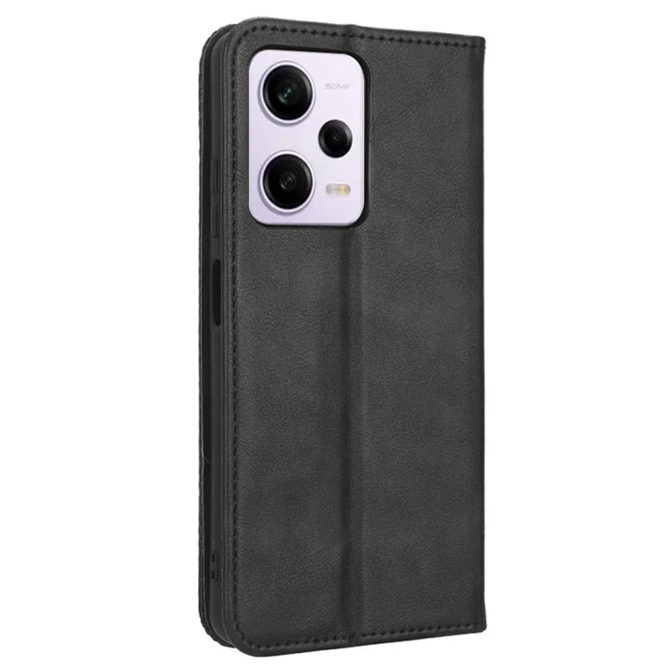 Per Xiaomi Redmi Note 12 Pro+ 5G Imprinted Pattern PU Leather Drop-proof Phone Case Stand Retro Texture Magnetic Flip Wallet Cover - Black