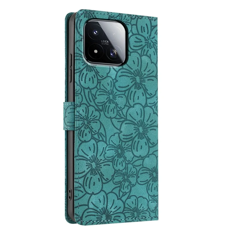 For Xiaomi 17 Max Flip Case Cherry Blossom Pattern Leather Wallet Stand Phone Cover with Wrist Strap - Green