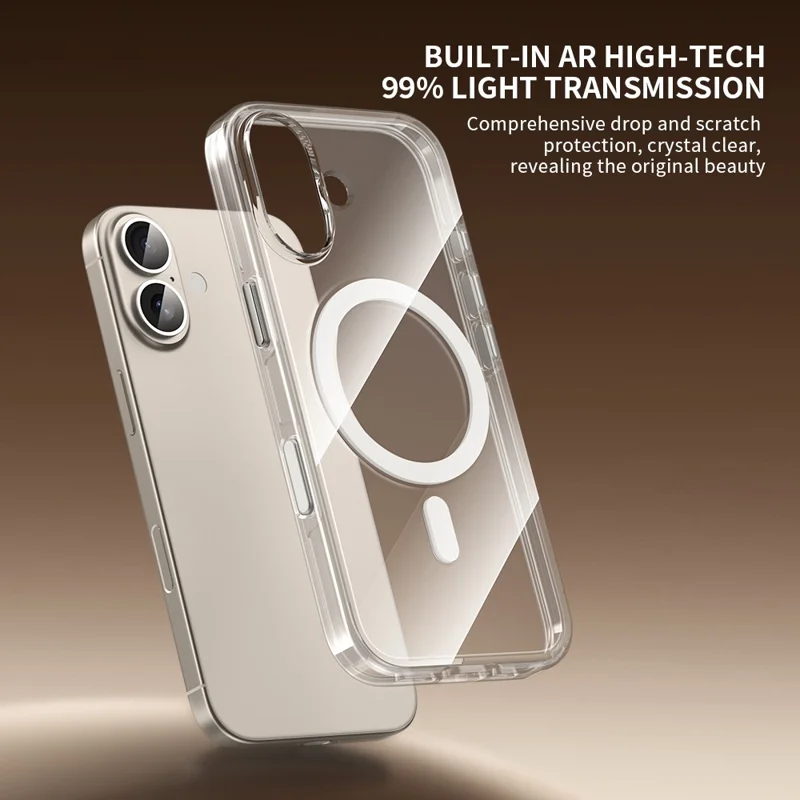 ZGA for iPhone 17 Magnetic Case Clear PC TPU Shockproof Phone Cover Compatible with MagSafe - Transparent