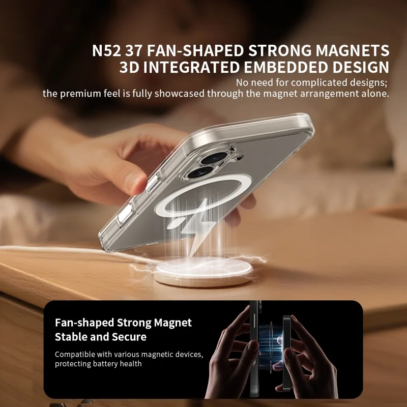 ZGA for iPhone 17 Magnetic Case Clear PC TPU Shockproof Phone Cover Compatible with MagSafe - Transparent
