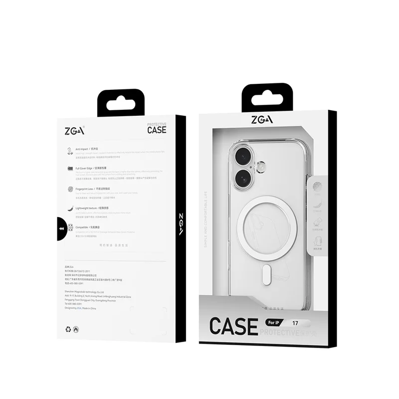 ZGA for iPhone 17 Magnetic Case Clear PC TPU Shockproof Phone Cover Compatible with MagSafe - Transparent