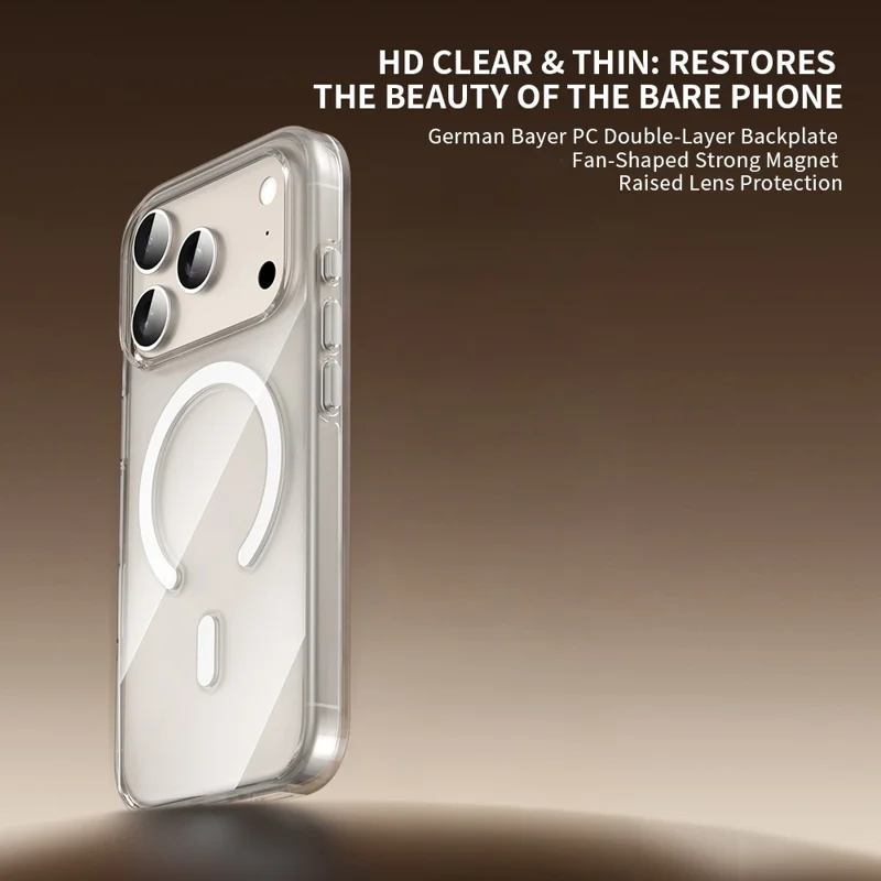 ZGA for iPhone 17 Pro Magnetic Case Clear PC TPU Shockproof Phone Cover Compatible with MagSafe - Transparent