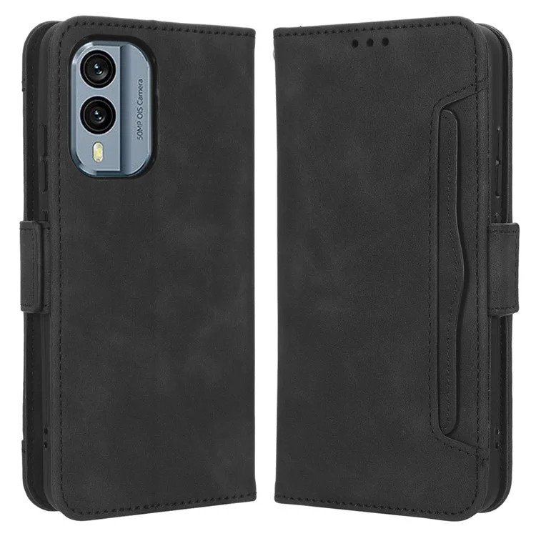 Para Nokia X30 5G PU Leather Stand Wallet Protective Phone Cover Multiple Card Slots Dual Magnetic Clasp Cell Phone Case - Black