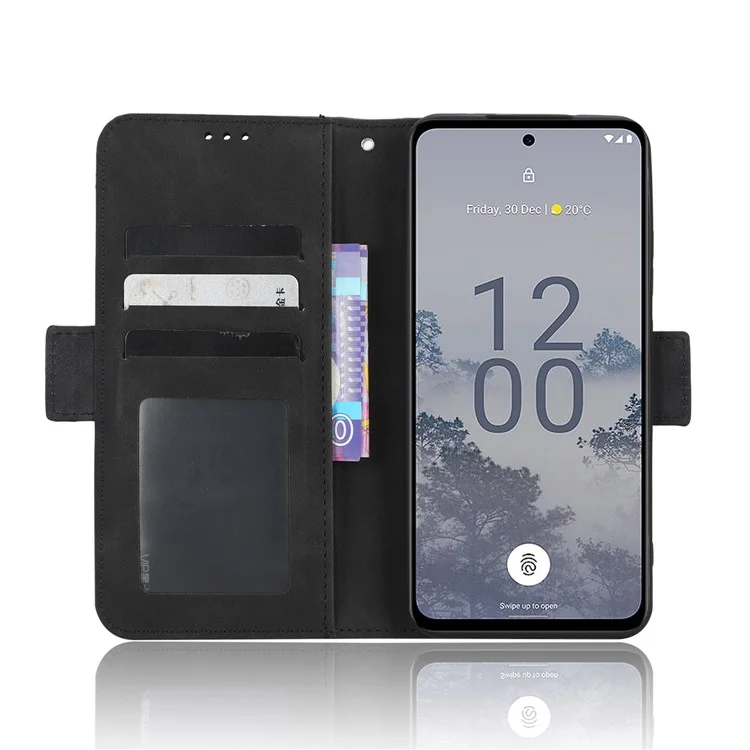 Para Nokia X30 5G PU Leather Stand Wallet Protective Phone Cover Multiple Card Slots Dual Magnetic Clasp Cell Phone Case - Black