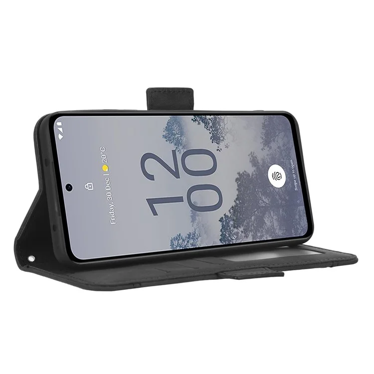 Para Nokia X30 5G PU Leather Stand Wallet Protective Phone Cover Multiple Card Slots Dual Magnetic Clasp Cell Phone Case - Black