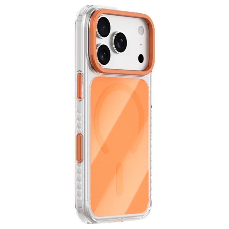 ZGA para iPhone 17 Pro Max Capa Transparente com Estrutura de Lente Magnética, Suporte Integrado, PC TPU - Laranja